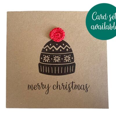 Handgemachte Weihnachtsmütze mit Pudelmütze – gehäkelt, rustikal – Kartenpaket – Weihnachtskarten-Set – Weihnachtskarten-Set – lustige Karte – Frohe Weihnachten (SKU: CH041B)