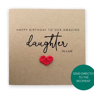 Joyeux anniversaire à notre incroyable belle-fille Anniversaire simple pour fille - carte de belle-mère - Carte faite à la main - Envoyer au destinataire (SKU : BD176B)