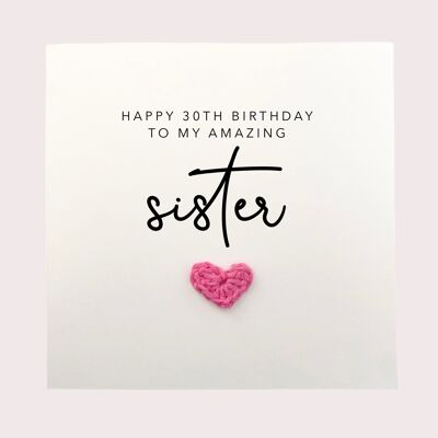 Tarjeta de 30 cumpleaños para hermana, para mi increíble hermana en su trigésimo cumpleaños, tarjeta de cumpleaños para hermana 30, 30, tarjeta de treinta, para ella (SKU: BD008W)