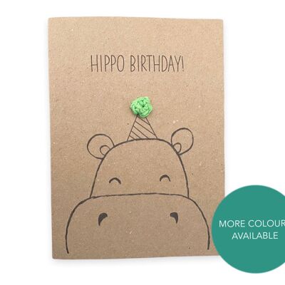 Tarjeta de cumpleaños divertida de hipopótamo Tarjeta de juego de palabras - feliz cumpleaños de hipopótamo - Tarjeta de juego de palabras divertida - Tarjeta para ella - Enviar al destinatario - Mensaje dentro (SKU: BD187B)