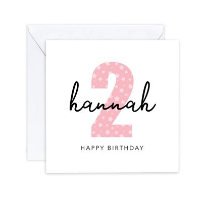 Personalisierte Mädchen 2. Geburtstagskarte, zweite Geburtstagskarte für Tochter, Enkelin, Nichte, 2 heute Karte, rosa Baby-Mädchen-Karte, jedes Alter (SKU: BD093W)
