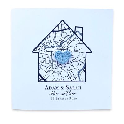 Tarjeta de ganchillo hecha a mano con mapa personalizado New Home House Warming First Home Card - Home Sweet Home - (SKU: NH5WP)