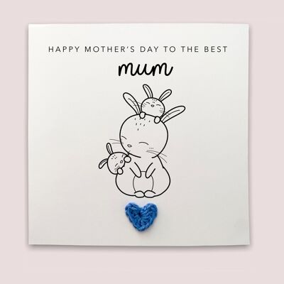 Tarjeta Feliz 1er Día de la Madre, Primera Tarjeta de Madre para mamá de Gemelos, Madres de Gemelos, Tarjeta de Conejo para Mamá del Día de la Madre, Tarjeta Simple para Mamá (SKU: MD23W)