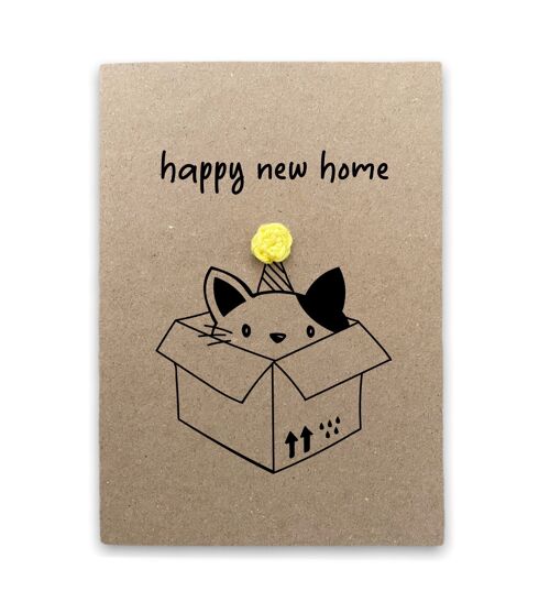 Happy New Home Cat Card  - New Home owner - New House Cat Warming Card - New home - First Home - funny new home card - Send to recipient (SKU: NH6W)