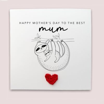 Bonne fête des mères à la meilleure maman - Carte de fête des mères paresseux simple du bébé de la petite fille - Carte simple Envoyer au destinataire (SKU : MD30W)