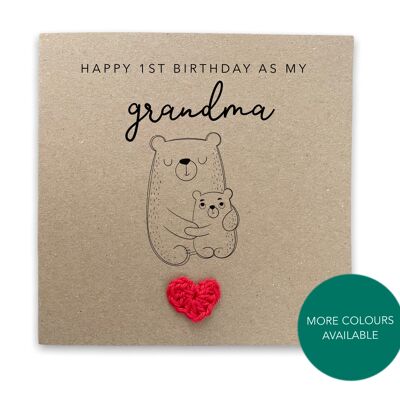 Happy 1st Birthday as my grandma  - Simple bear Birthday Card for grandma nan gran from baby son daughter - Send to recipient (SKU: BD188B)