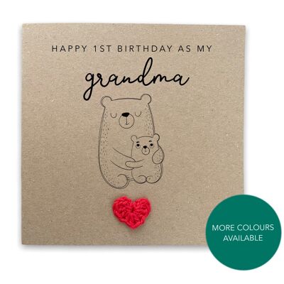 Happy 1st Birthday as my grandma  - Simple bear Birthday Card for grandma nan gran from baby son daughter - Send to recipient (SKU: BD188B)