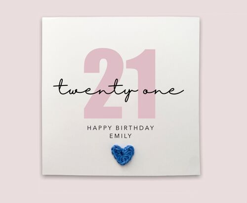 Personalised Happy 21st Birthday, Simple Birthday Card for 21st Birthday, Handmade Card, Birthday Card, Personalised,  Send to recipient, UK (SKU: BD119WP)