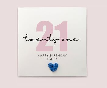 Joyeux 21e anniversaire personnalisé, carte d'anniversaire simple pour 21e anniversaire, carte faite à la main, carte d'anniversaire, personnalisée, envoyer au destinataire, Royaume-Uni (SKU : BD119WP)