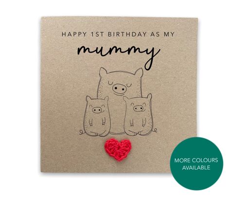 Happy 1st Birthday as my mummy twins - Simple Pig Birthday Card for mum to twins from baby son daughter - Send to recipient (SKU: BD195B)