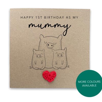 Happy 1st Birthday as my mummy twins - Simple Pig Birthday Card for mum to twins from baby son daughter - Send to recipient (SKU: BD195B)