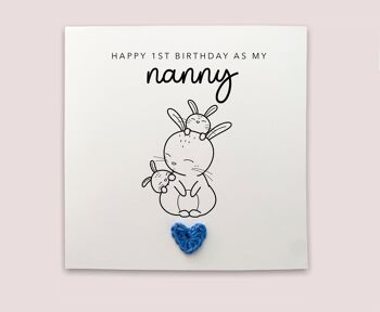 Joyeux 1er anniversaire comme mes jumeaux Nan, premier anniversaire comme carte de ma grand-mère, première carte d'anniversaire, carte d'anniversaire lapin, nounou jumeaux, Nana (SKU : BD126W)