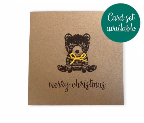 Handmade Christmas bear Scandinavian cute - Crochet Eco Rustic - Card Pack - Christmas Card Set - Xmas Card Set - Fun Card - Merry Christmas (SKU: CH054B)