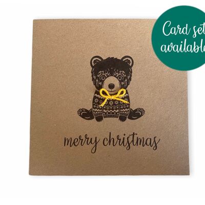 Ours de Noël fait à la main scandinave mignon - Crochet Eco Rustic - Paquet de cartes - Ensemble de cartes de Noël - Ensemble de cartes de Noël - Carte amusante - Joyeux Noël (SKU : CH054B)