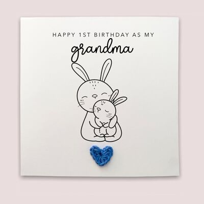 Joyeux 1er anniversaire comme ma grand-mère, premier anniversaire comme carte de ma grand-mère, première carte d'anniversaire, carte d'anniversaire lapin, jolie carte d'anniversaire (SKU : BD125W)