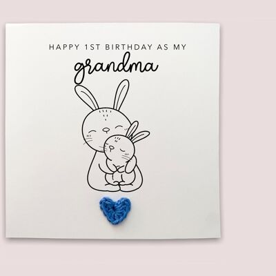 Happy 1st Birthday As My Grandma, First Birthday As My Grandma Card, First Birthday Card, Rabbit Birthday Card, Cute Birthday Card (SKU: BD125W)