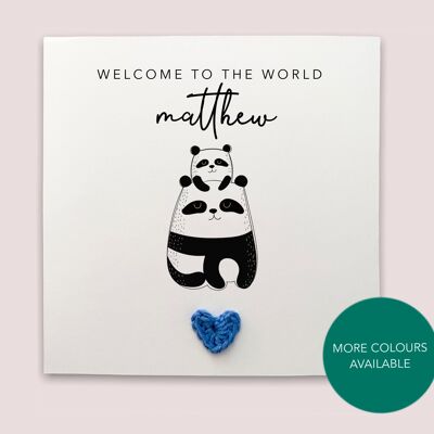 Bebé recién nacido personalizado bienvenido al mundo - Tarjeta de bebé nueva simple tarjeta de bebé recién nacido para niño / niña panda lindo - Enviar al destinatario (SKU: BD196W)