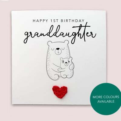Bear First Birthday Card For Granddaughter, Happy 1st Birthday, Cute Birthday Card For Baby Granddaughter, 1st Birthday, Card for baby girl (SKU: BD214W)