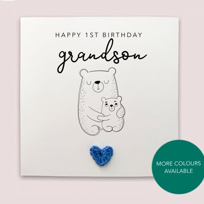 Bear First Birthday Card For Grandson, To A Special Grandson, Happy 1st Birthday, Cute Birthday Card For Baby Grandson, 1st Birthday, Boy (SKU: BD215W)
