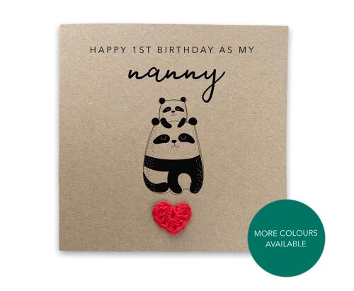 Happy 1st Birthday as my grandma  - Simple panda Birthday Card for nanny grandma from baby son daughter - Send to recipient (SKU: BD217B)