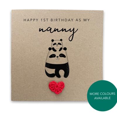 Happy 1st Birthday as my grandma  - Simple panda Birthday Card for nanny grandma from baby son daughter - Send to recipient (SKU: BD217B)