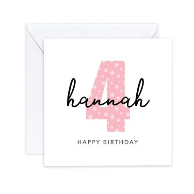 Carte d'anniversaire personnalisée pour filles 4e, quatrième carte d'anniversaire pour fille, petite-fille, nièce, carte 4 aujourd'hui, carte bébé fille rose, tout âge (SKU : BD113WP)