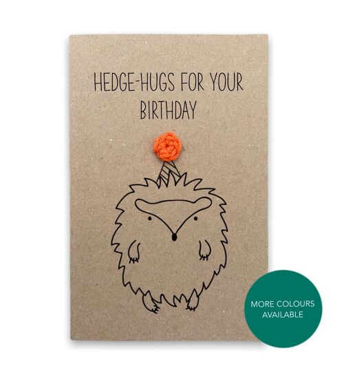 Funny Hedgehog birthday card Pun Card - happy birthday hug animal card - Funny pun card  - Card for her him - Send to recipient (SKU: BD222B)