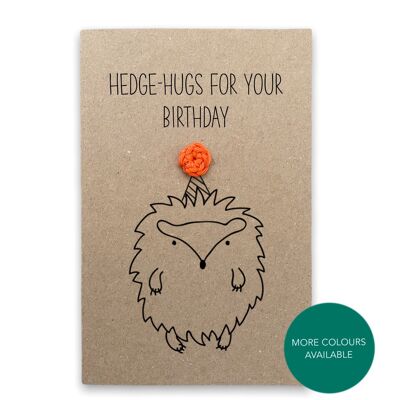 Funny Hedgehog birthday card Pun Card - happy birthday hug animal card - Funny pun card  - Card for her him - Send to recipient (SKU: BD222B)