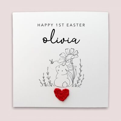 Happy First Easter, Any Name, Personalisierte Osterkarte für Enkelin, Babys First Easter Card, Rabbit 1st Easter Card (SKU: EC5WP)