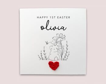 Joyeuses premières Pâques, n'importe quel nom, carte de Pâques personnalisée pour petite-fille, première carte de Pâques de bébé, lapin 1ère carte de Pâques (SKU : EC5WP)