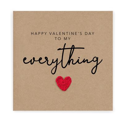 Happy Valentines To My Everything - Carte de Saint Valentin simple pour partenaire épouse mari petite amie petit ami - Carte rustique pour elle / lui (SKU : VD3B)