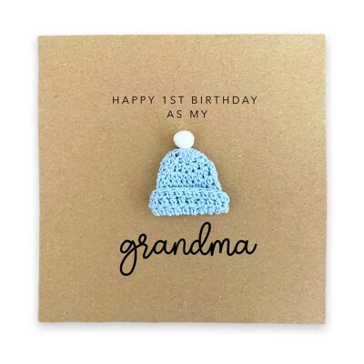 Happy 1st Birthday as my grandma  - Simple bear Birthday Card for grandma nan gran from baby son daughter - Send to recipient (SKU: BD246B)