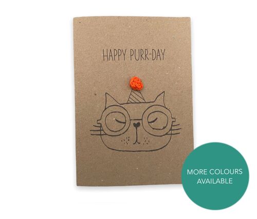 Funny Cat Birthday Pun Card - Happy Purr-Day - Cat Birthday handmade crochet Lover - Card for her - Send to recipient - Message inside (SKU: BD226B)