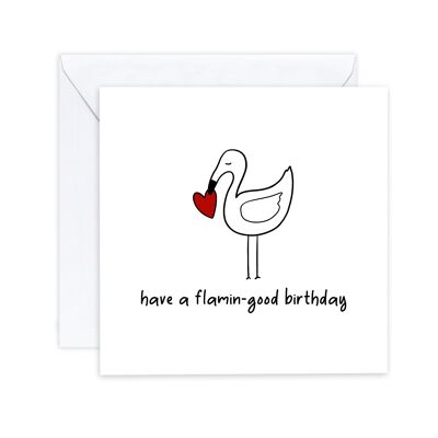 Tarjeta de flamenco de feliz cumpleaños - Tarjeta de cumpleaños divertida para ella / él - Tarjeta de cumpleaños simple de humor - Tarjeta de animal simple - Enviar al destinatario (SKU: BD131W)