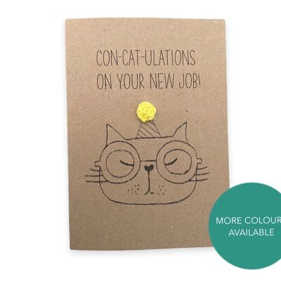 Lustige neue Job-Katzenwortspiel-Karte – Herzlichen Glückwunsch zu Ihrem neuen Job – handgefertigte Häkelarbeit – Abschied – Karte für Kollegen – Katzenliebhaber – Nachricht im Inneren (SKU: BD227B)