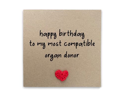 Happy Birthday Twin Card, Funny Twin to my closest compatible organ donor card, Joke Twin Card, Humour Happy Birthday Card for Twin (SKU: BD016B)
