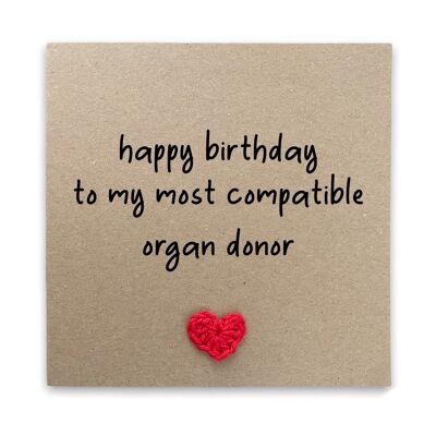 Happy Birthday Twin Card, Funny Twin to my closest compatible organ donor card, Joke Twin Card, Humour Happy Birthday Card for Twin (SKU: BD016B)