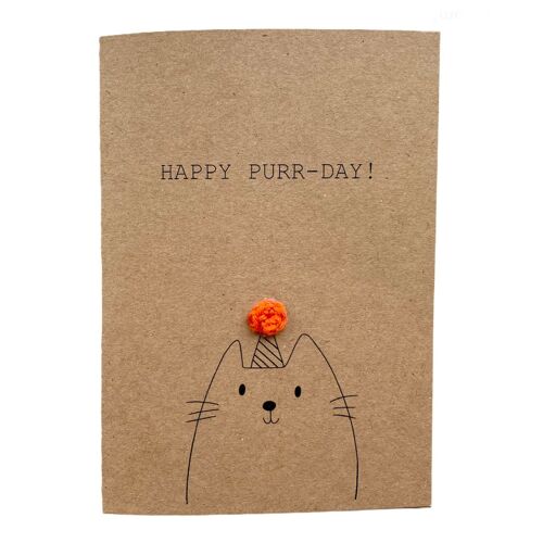 Funny Cat Birthday Pun Card - Happy Purr-Day - Cat Birthday handmade crochet Lover - Card for her - Send to recipient - Message inside (SKU: BD019B)