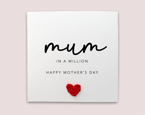 Mothers Day Card, Mum In A Million Happy Mothers Day, Happy Mothers Day Card From Daughter, From Son, Mum Day Cards, Special Mum Card (SKU: MD12W)