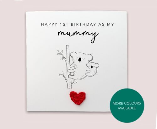 Happy 1st Birthday as my mummy - Simple Bear Birthday Card for mum from baby son daughter - Handmade Card for her - Send to recipient (SKU: BD062W)
