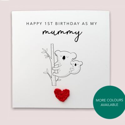 Happy 1st Birthday as my mummy - Simple Bear Birthday Card for mum from baby son daughter - Handmade Card for her - Send to recipient (SKU: BD062W)