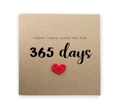 First Wedding Anniversary, Simple One Year Anniversary Card, For Husband Wife Partner, Loved you for 365 days, Send to recipient (SKU: A026B)