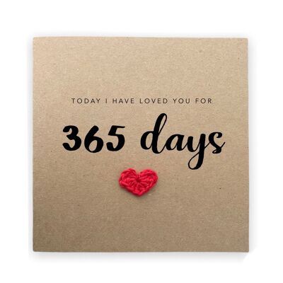 Primo anniversario di matrimonio, semplice biglietto per l'anniversario di un anno, per marito moglie e partner, ti ho amato per 365 giorni, invia al destinatario (SKU: A026B)