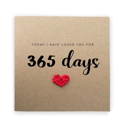 Primer aniversario de bodas, Tarjeta de aniversario de un año simple, Para esposo, esposa, pareja, Te amé durante 365 días, Enviar al destinatario (SKU: A026B)