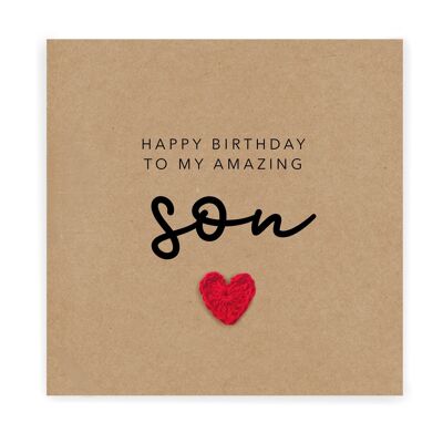 Feliz cumpleaños a mi increíble hijo, Tarjeta de cumpleaños simple para hijo, Tarjeta de mamá, Tarjeta de cumpleaños para él, Tarjeta para hijo, Enviar al destinatario (SKU: BD081B)