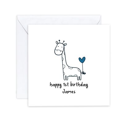 Biglietto di auguri per il 1° compleanno personalizzato per neonato - Biglietto di auguri di compleanno con animali giraffa per il primo biglietto di compleanno per lui - Invia al destinatario (SKU: BD082W)