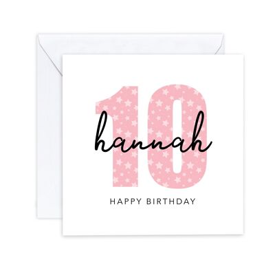 Personalised Girls 10th Birthday Card, Fourth Birthday Card For Daughter, Granddaughter, Niece, 10 Today Card, Pink Baby Girl Card, Any Age (SKU: BD101W)