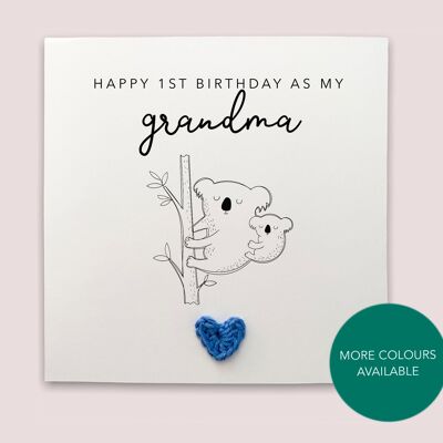 Happy 1st Birthday as my grandma nanny nan - Simple Birthday Card for nanny grandma from baby grandson granddaughter  - Send to recipient (SKU: BD102W)