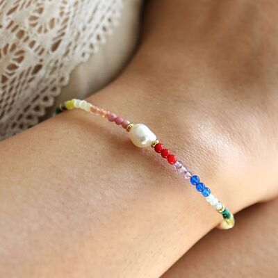 Bracciale con perle semipreziose arcobaleno e perle d'acqua dolce