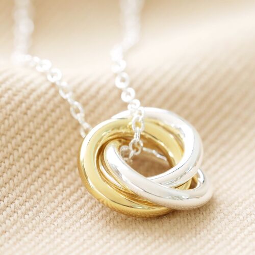 Triple Linked Ring Pendant Necklace in Gold & Silver